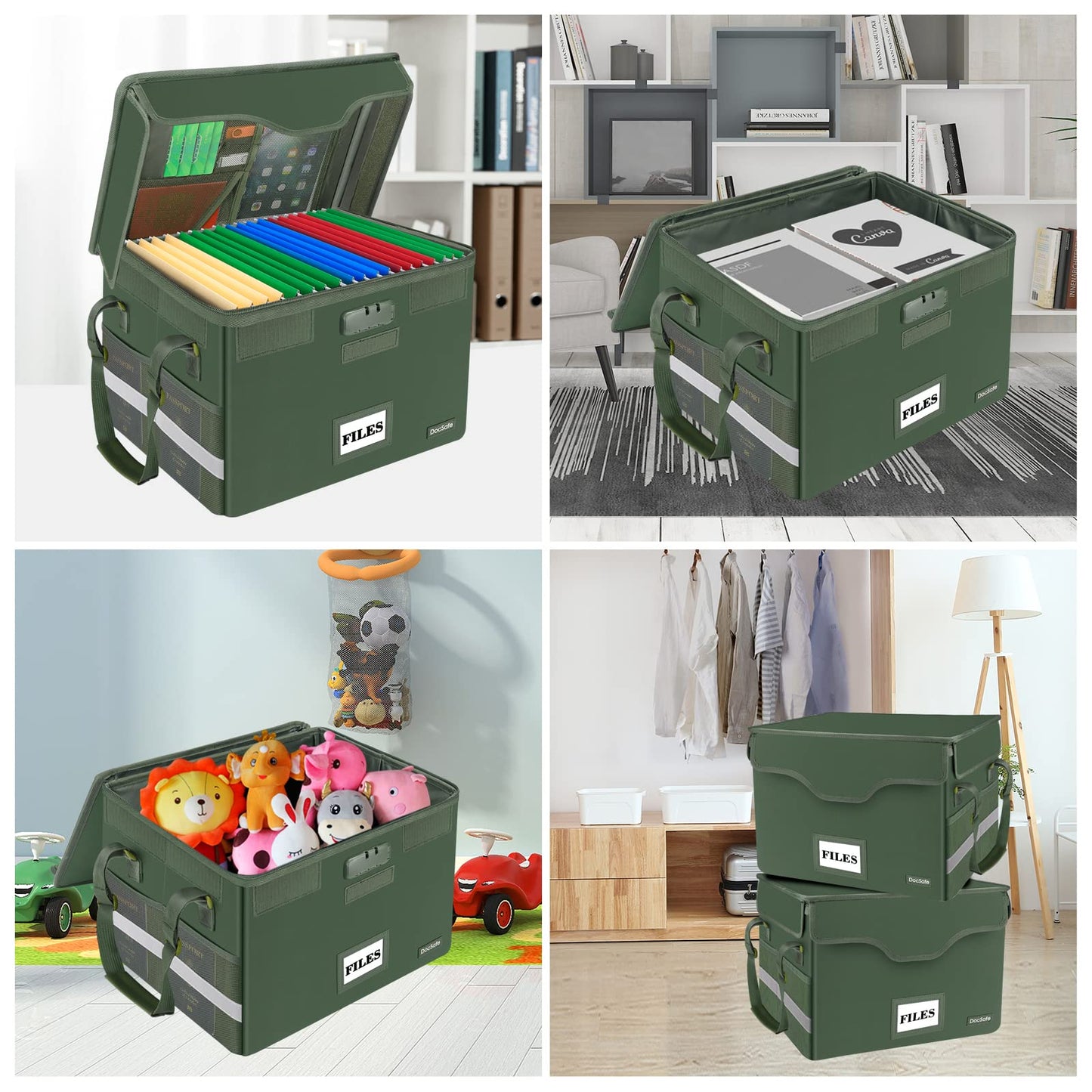 DocSafe Fireproof Document Box with Lock,File Storage Organizer with Pockets,Collapsible Portable