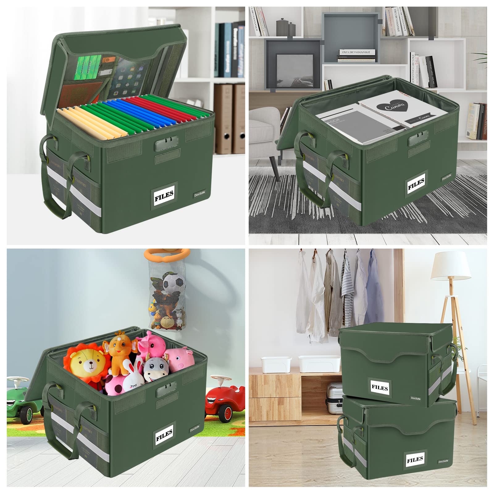 DocSafe Fireproof Document Box with Lock,File Storage Organizer with Mesh Pockets＆Lid,Collapsible