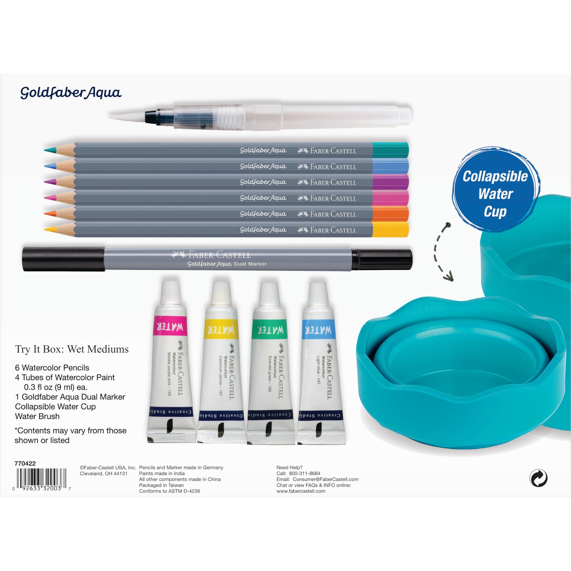 Faber-Castell Try It Box: Wet Mediums, 13 Piece Watercolor Art Set including Watercolor Pencils &