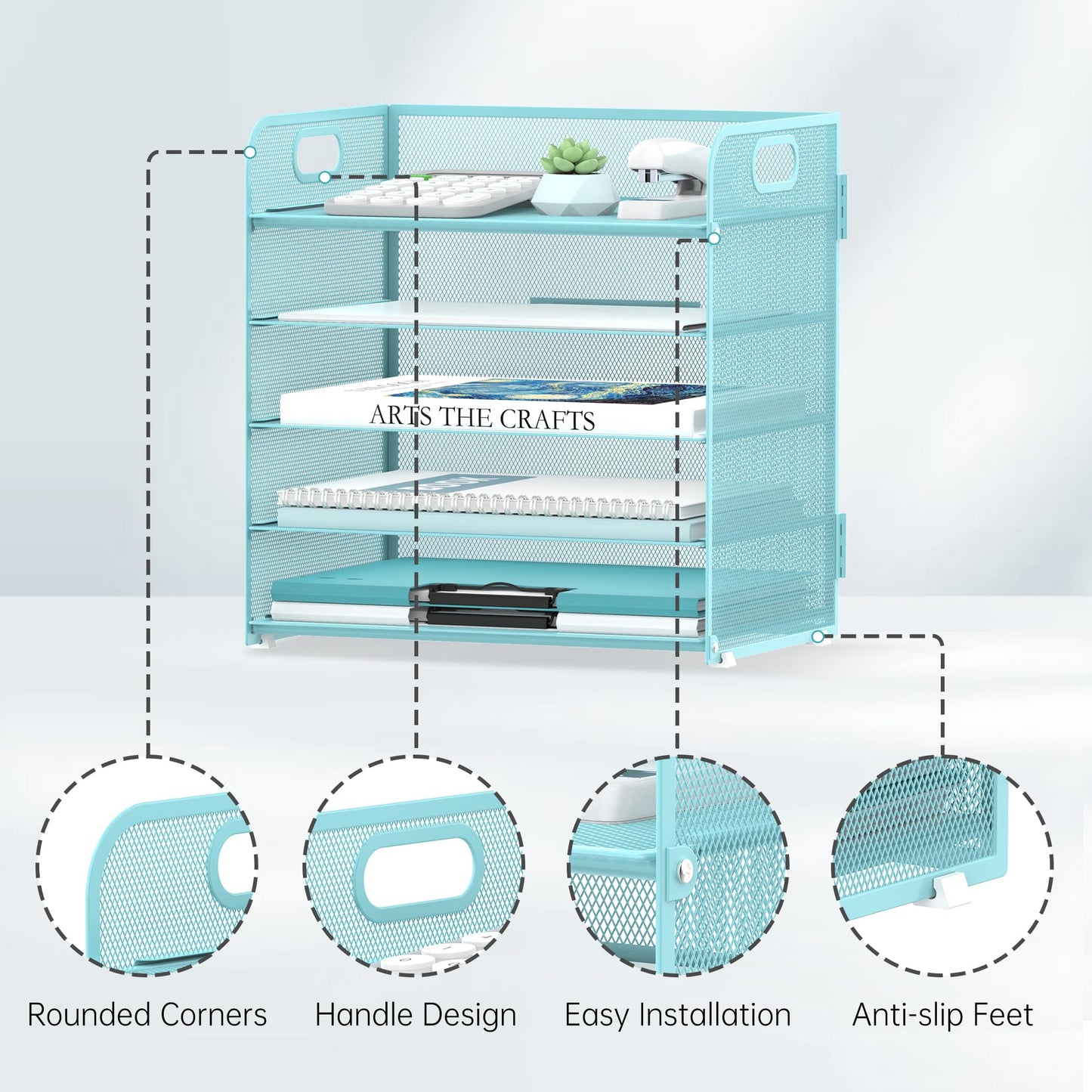Supeasy 5 Trays Paper Organizer Letter Tray with Handle-Mesh Desk File Organizer, Paper Sorter Desk