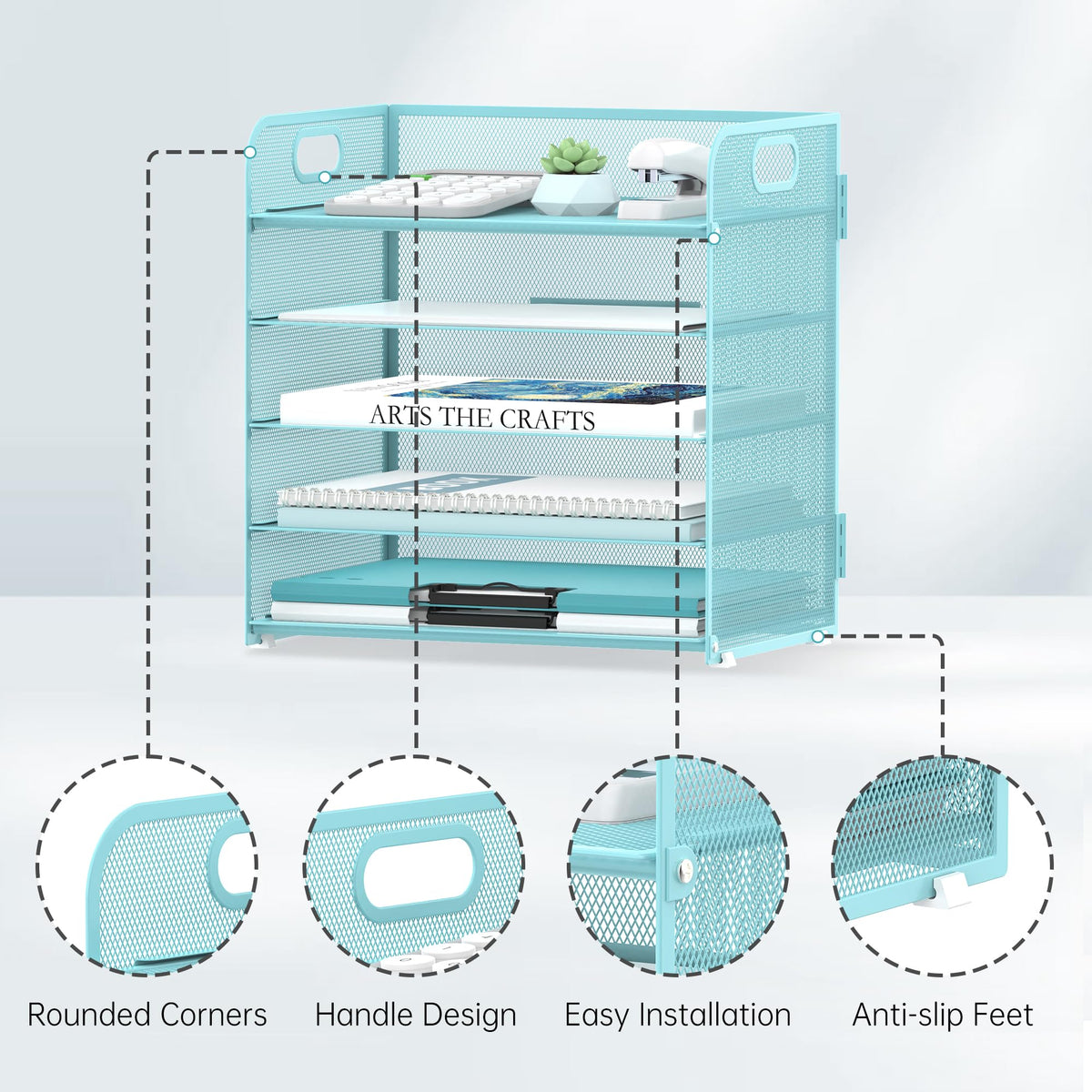 Supeasy 5 Trays Paper Organizer Letter Tray with Handle-Mesh Desk File Organizer, Paper Sorter Desk