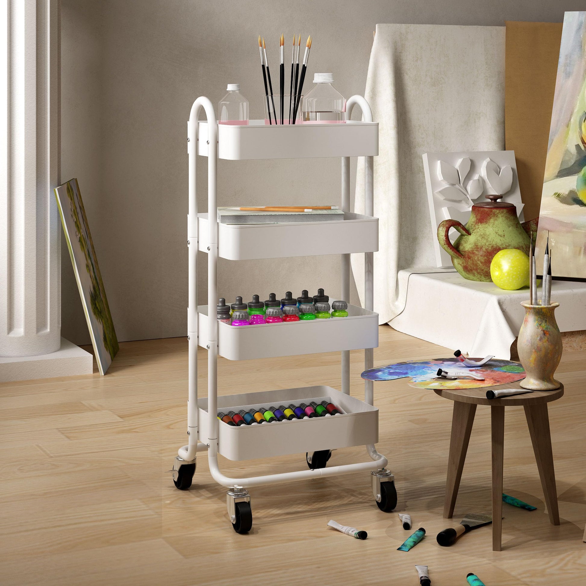 Elitehouse 4 Tier Metal Rolling Cart with Wheels,4 Tier Utility Cart with Wheels for