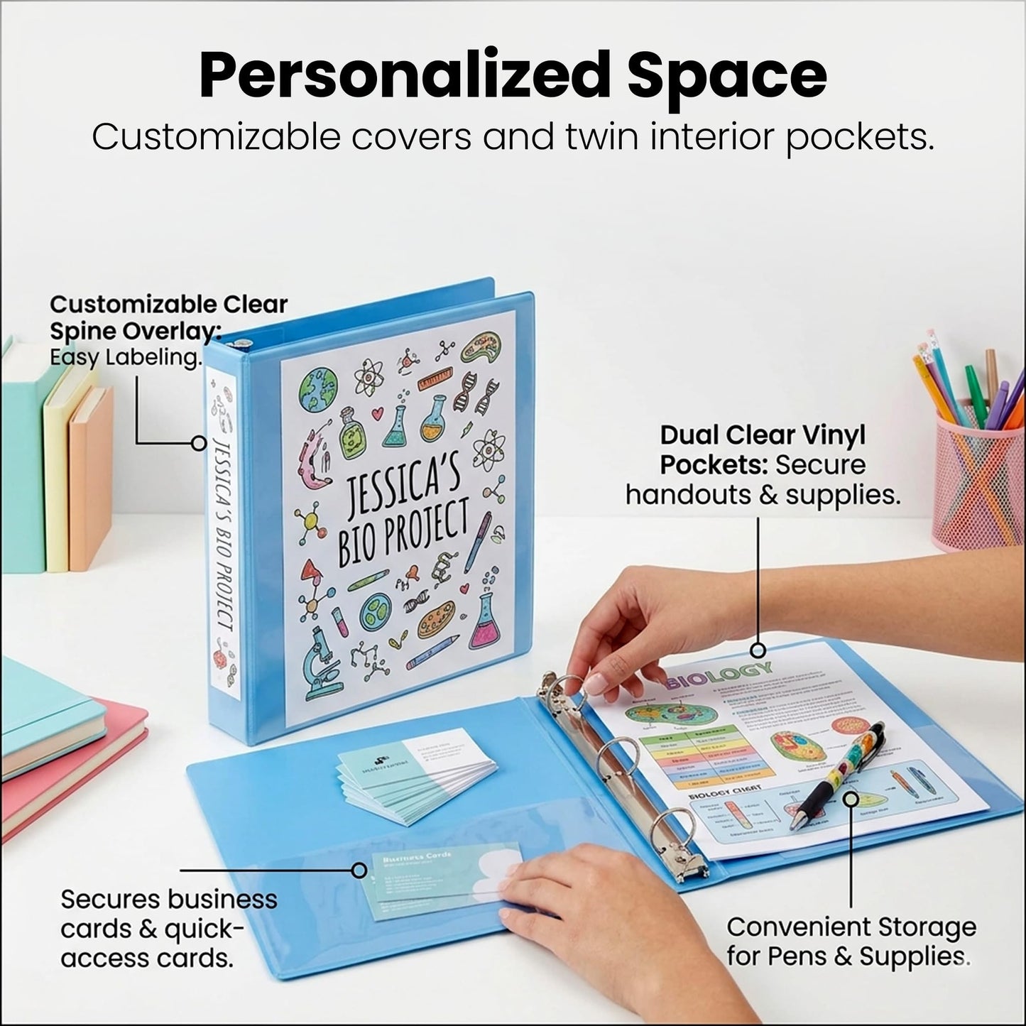 Yoobi 2 Inch 3-Ring Binders, 2 Pockets, PVC-Free, 500 Sheets, 4-Pack