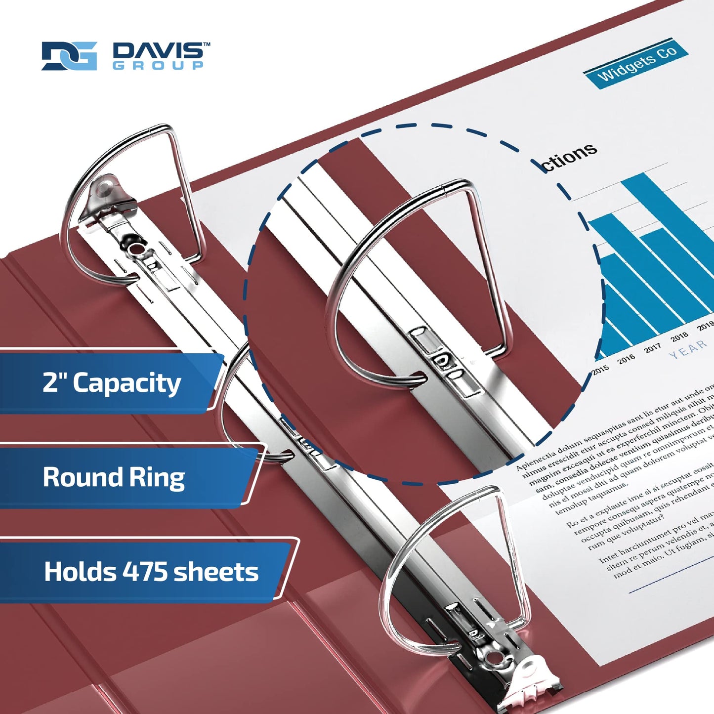 Premium Economy 3-Ring Binder, Spine Label, 2" Round Rings, Burgundy, 6 Pk