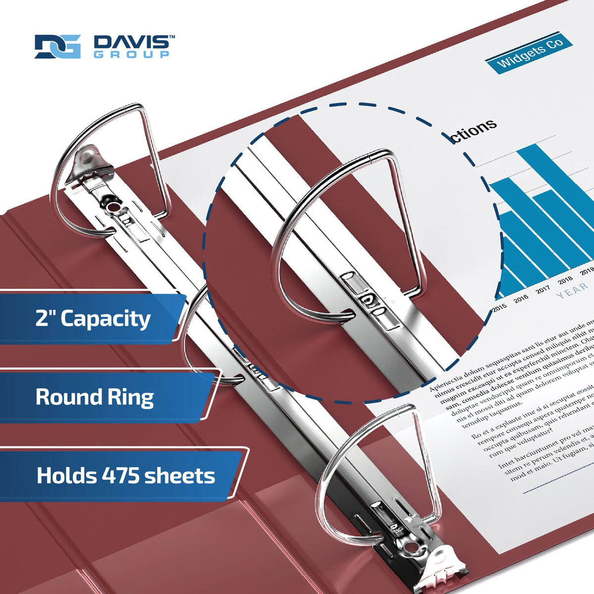 Premium Economy 3-Ring Binder, Spine Label, 2" Round Rings, Burgundy, 6 Pk
