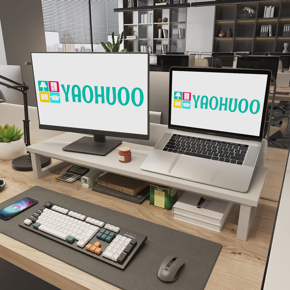 YAOHUOO Dual Monitor Stand Riser, 39Inch Large Monitor Stands for 2 Monitors, Computer Monitor