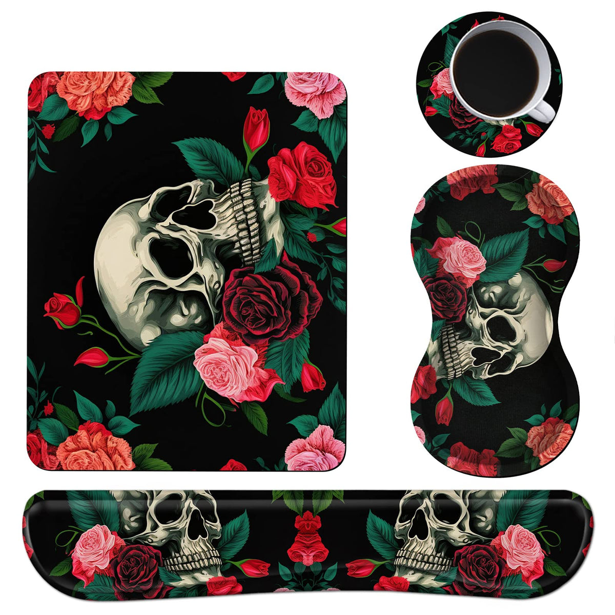 Keyboard Wrist Rest + Mouse Pad + Mouse Wrist Rest Support Set + Coaster, Ergonomic Memory Foam