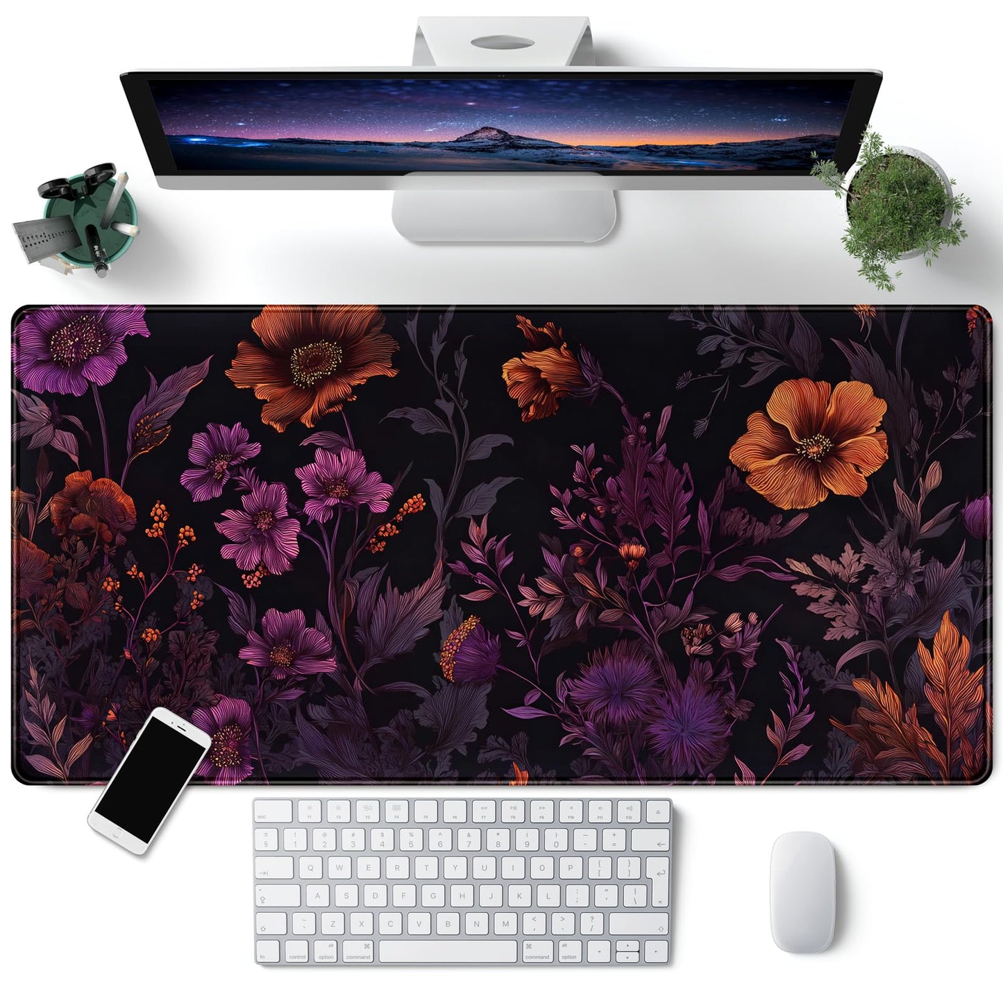 Cottagecore Desk Mat Floral Dark Purple Mouse Pad XXL Botanical Flower Large Gaming Mousepad