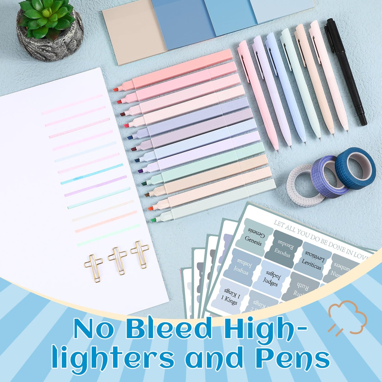Dunzoom 137 Pcs Bible Study Supplies Journaling Kit 1 Pencil Case 12 Highlighters 4 Sticky Notes 6