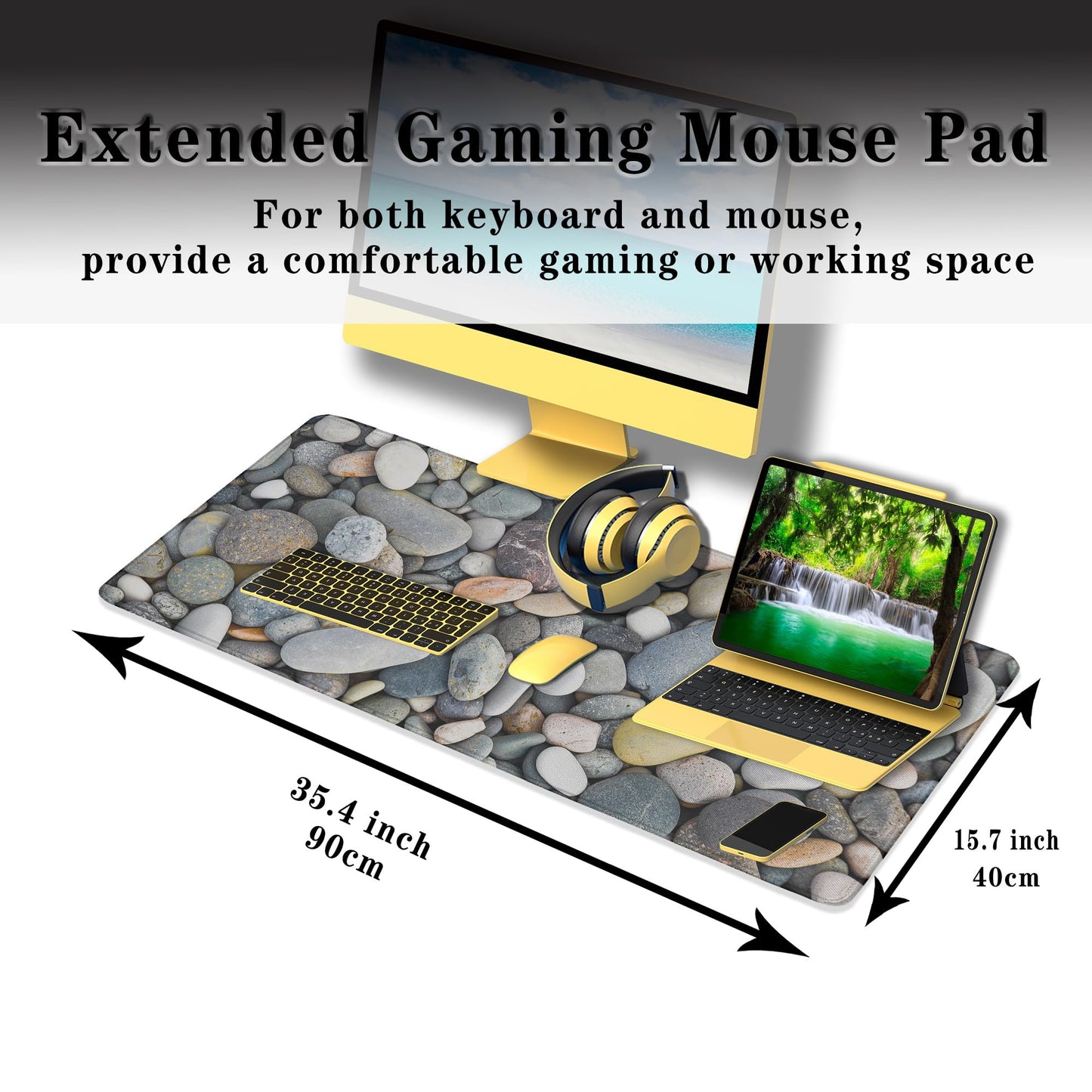 Samgula Computer Desk Pads Cobblestone Gaming Mouse Mat, Desk Mouse Pad XXL Mouse Pads, Desktop
