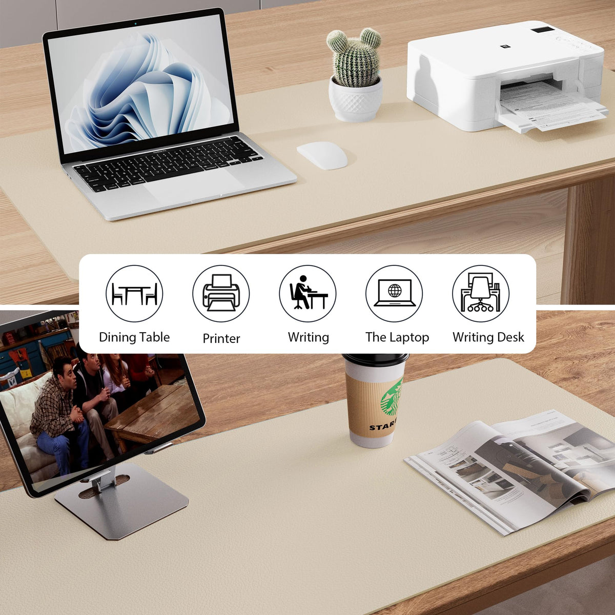 Aothia Leather Desk Pad Protector, Office Desk Mat, Large Mouse Pad, Non-Slip PU Leather Desk