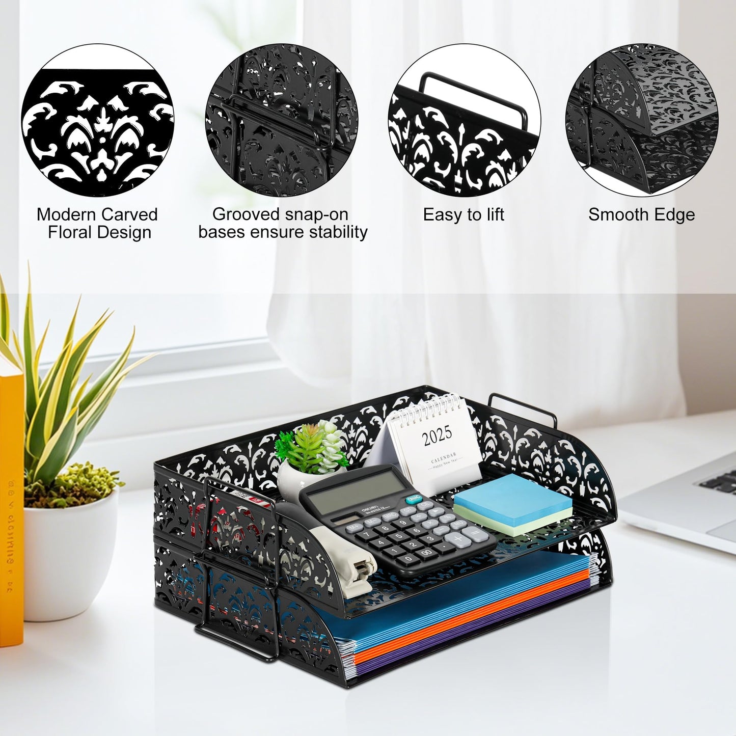 EasyPAG Paper Organizer for Desk 2 Tier Stackable Paper Tray for A4 Legal Size Folders Metal File