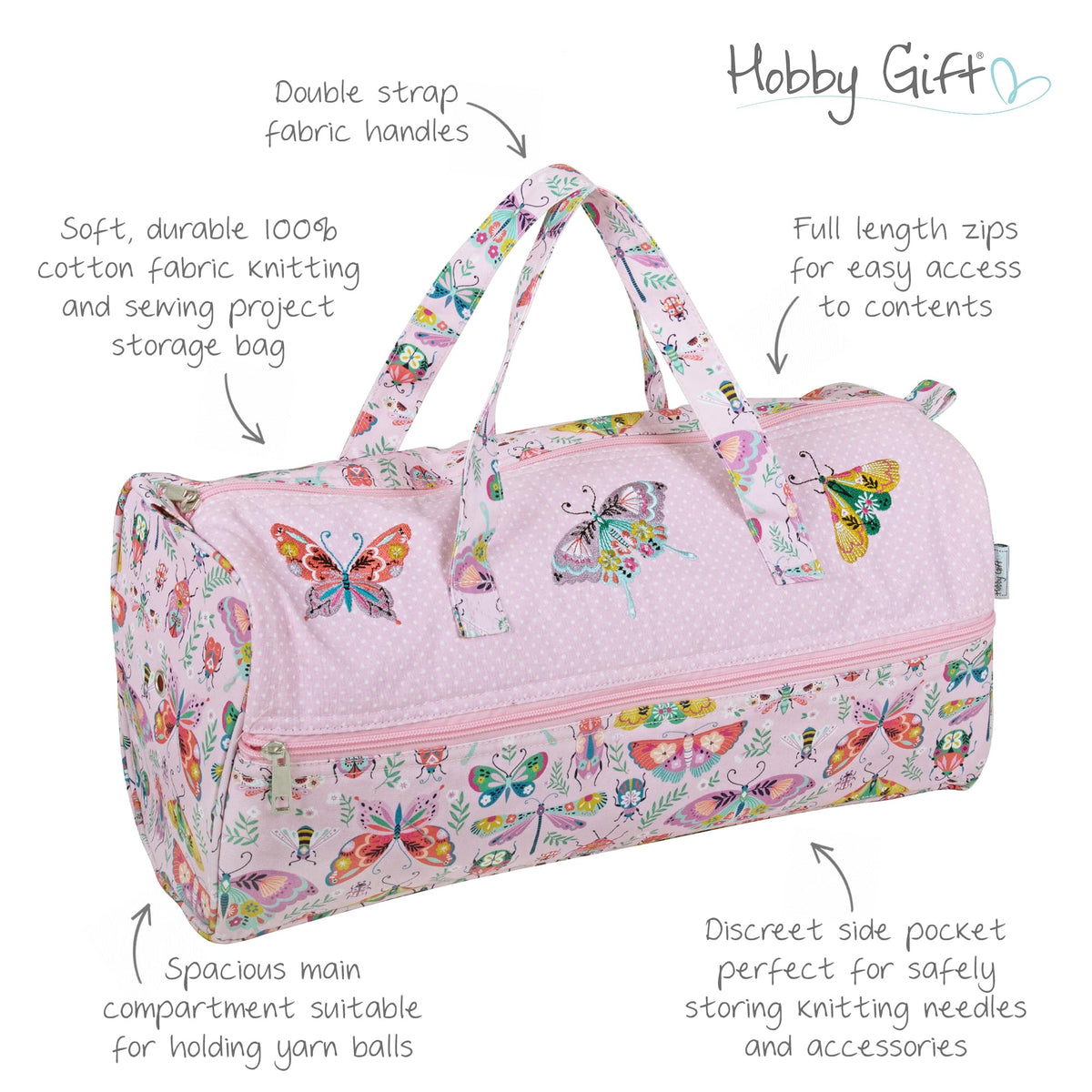 Hobby Gift Knitting Bag Large Yarn Storage Bag with Zippered Compartments for Knitting Needles