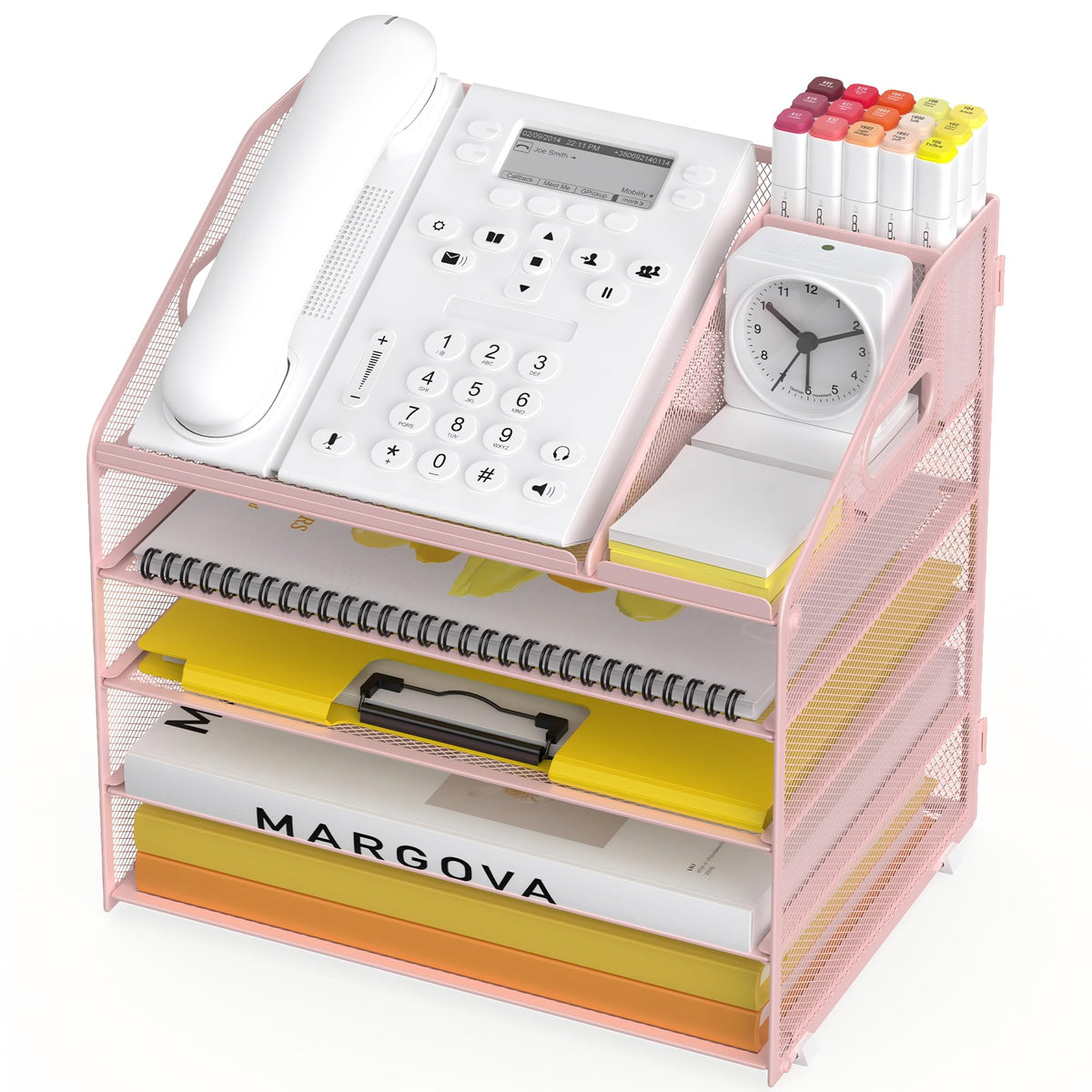 OrgMate 5 Tier Mesh Desk Organizer with Pen Holder and Handle Letter Tray