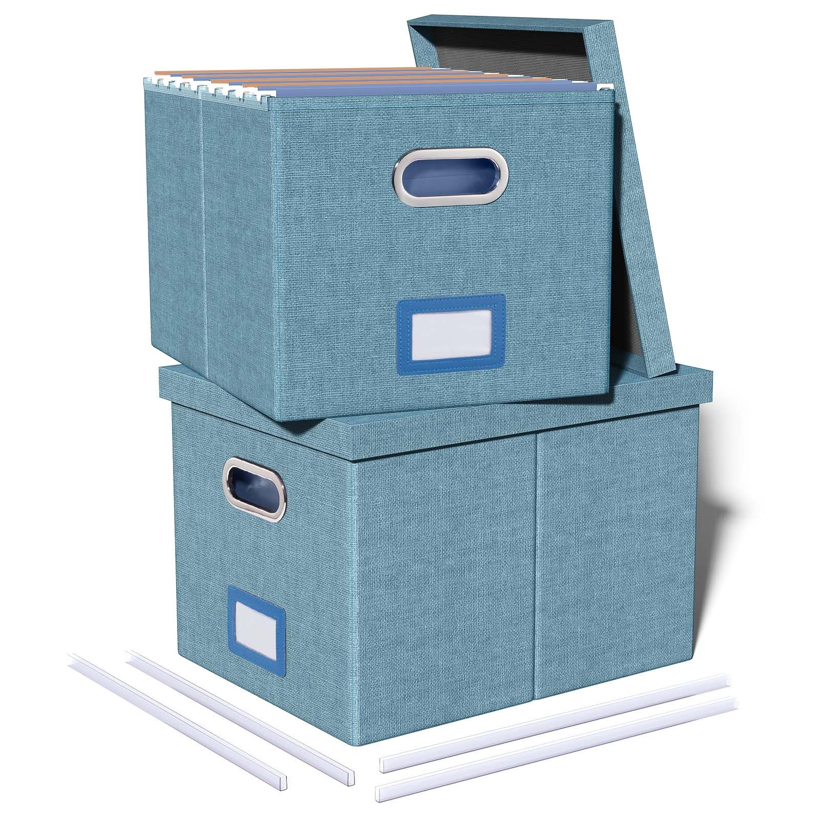 Oterri 2 Pack File Storage Organizer, Filing Box, Portable File Box with Lid, Fit for Letter/Legal