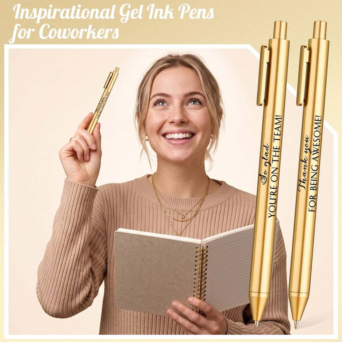 Crtiin 50 Pcs Inspirational Pens Bulk Gold, Team Motivation