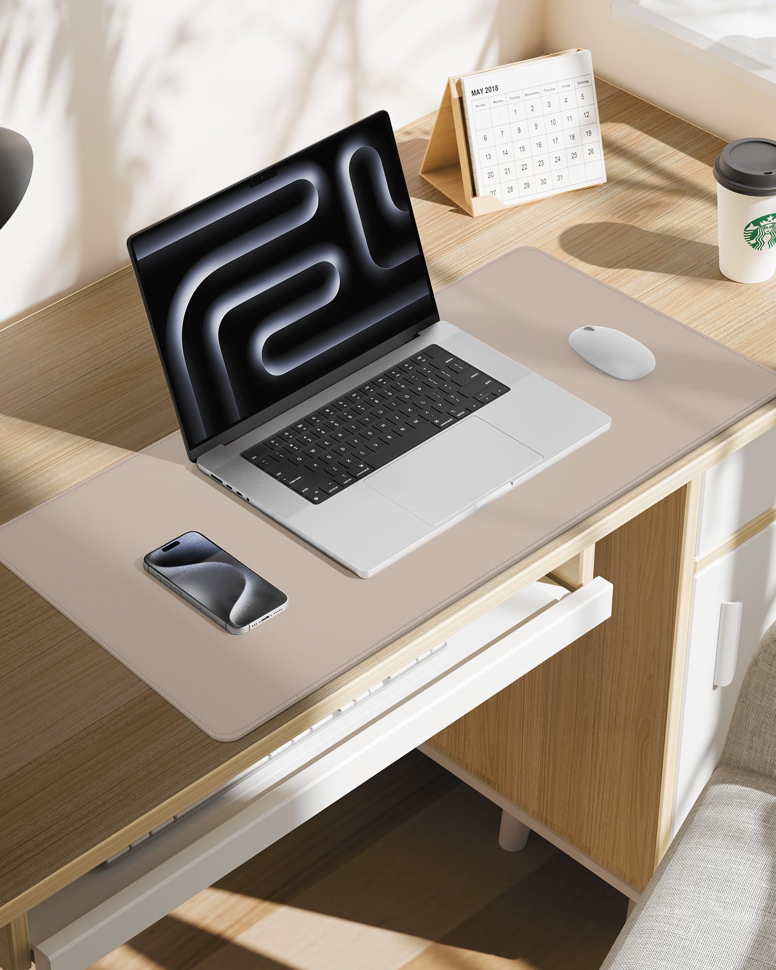 AFIING Extra Large Desk Mat - 55" x 24" PU Leather Non-Slip Desk Pad for Office and Home - Ideal