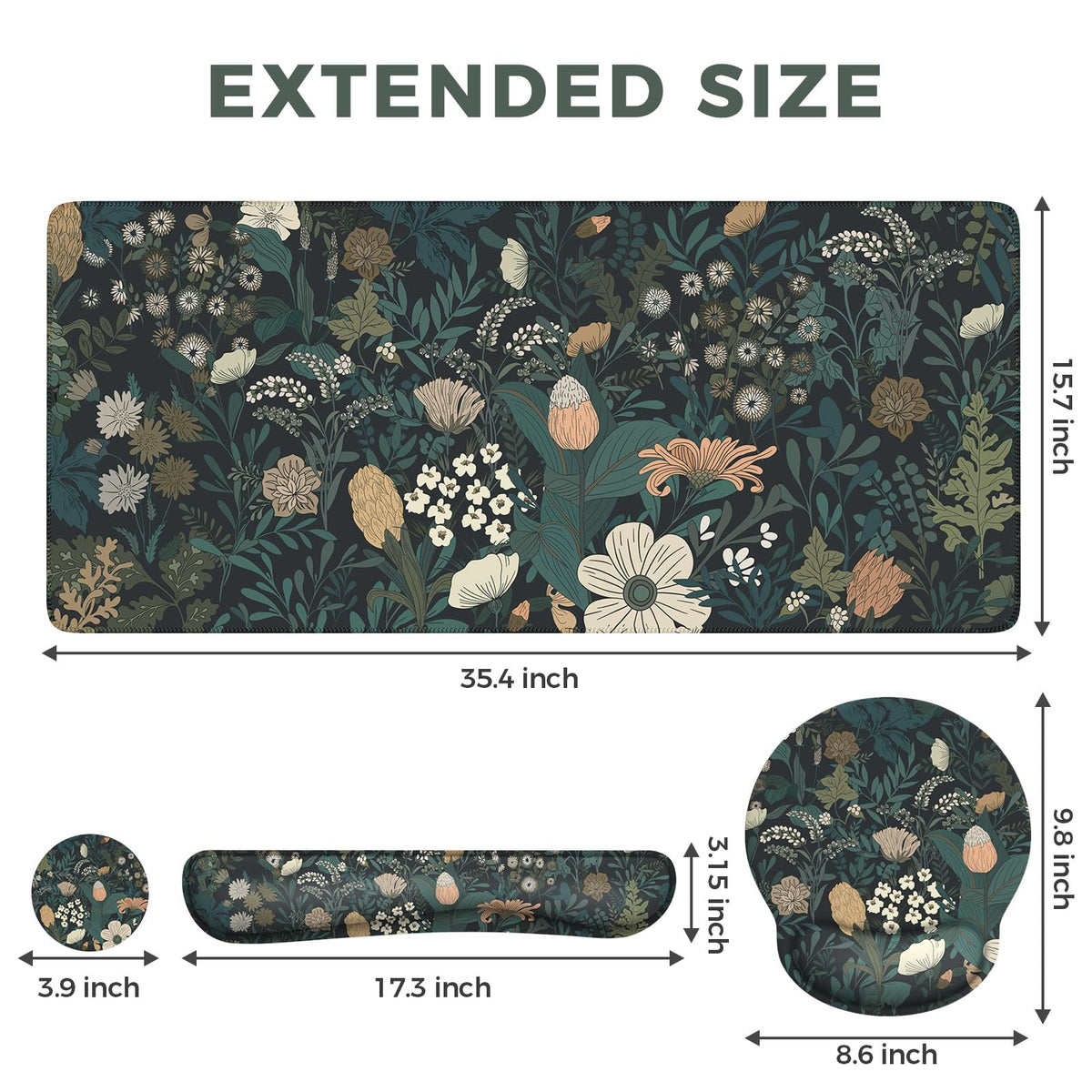 iCasso Desk Cover Mat, 4in1 Floral Large Mouse Pad with Wrist Rest