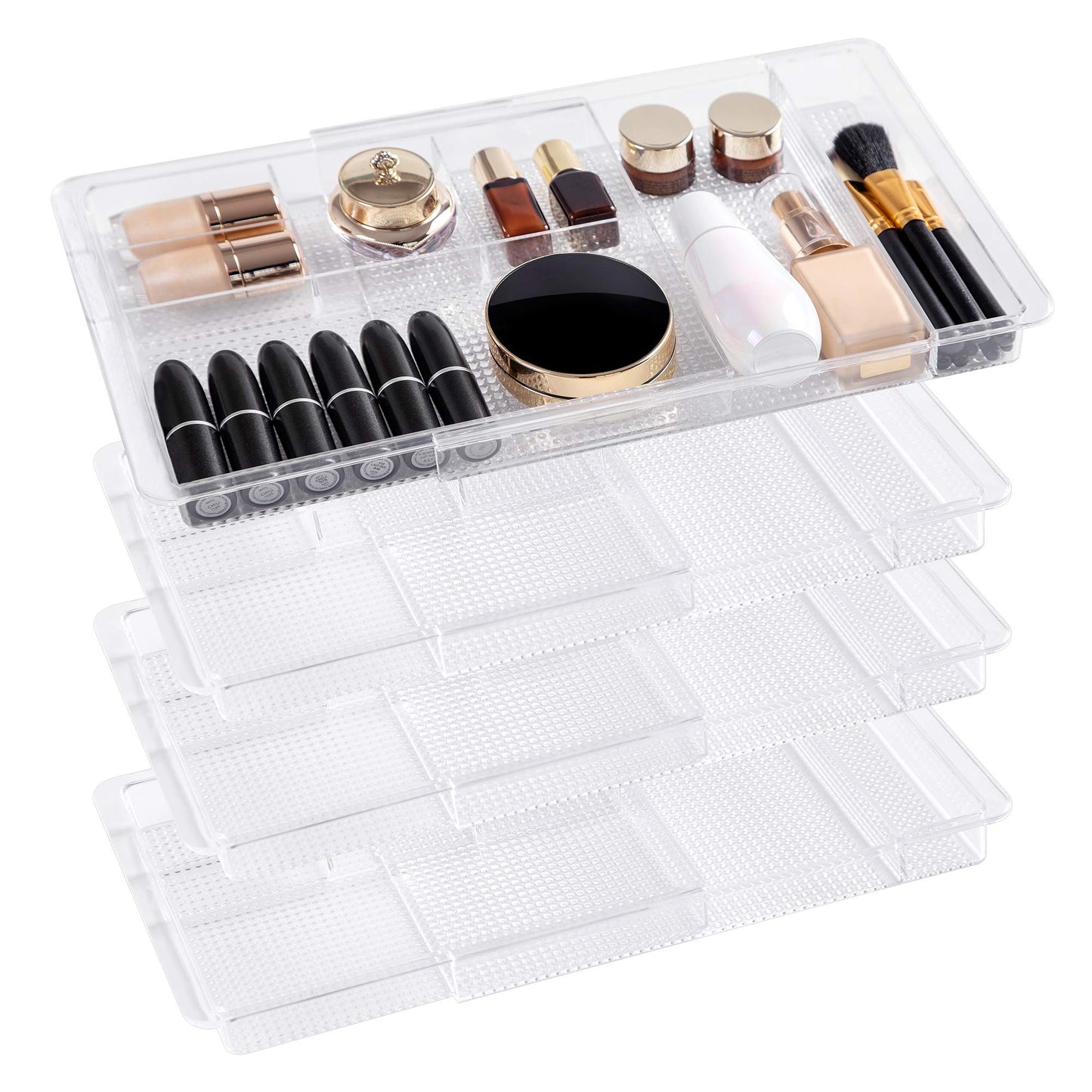 Oubonun Expandable Shallow Vanity Plastic Makeup Drawer Organizers, 4 Pack