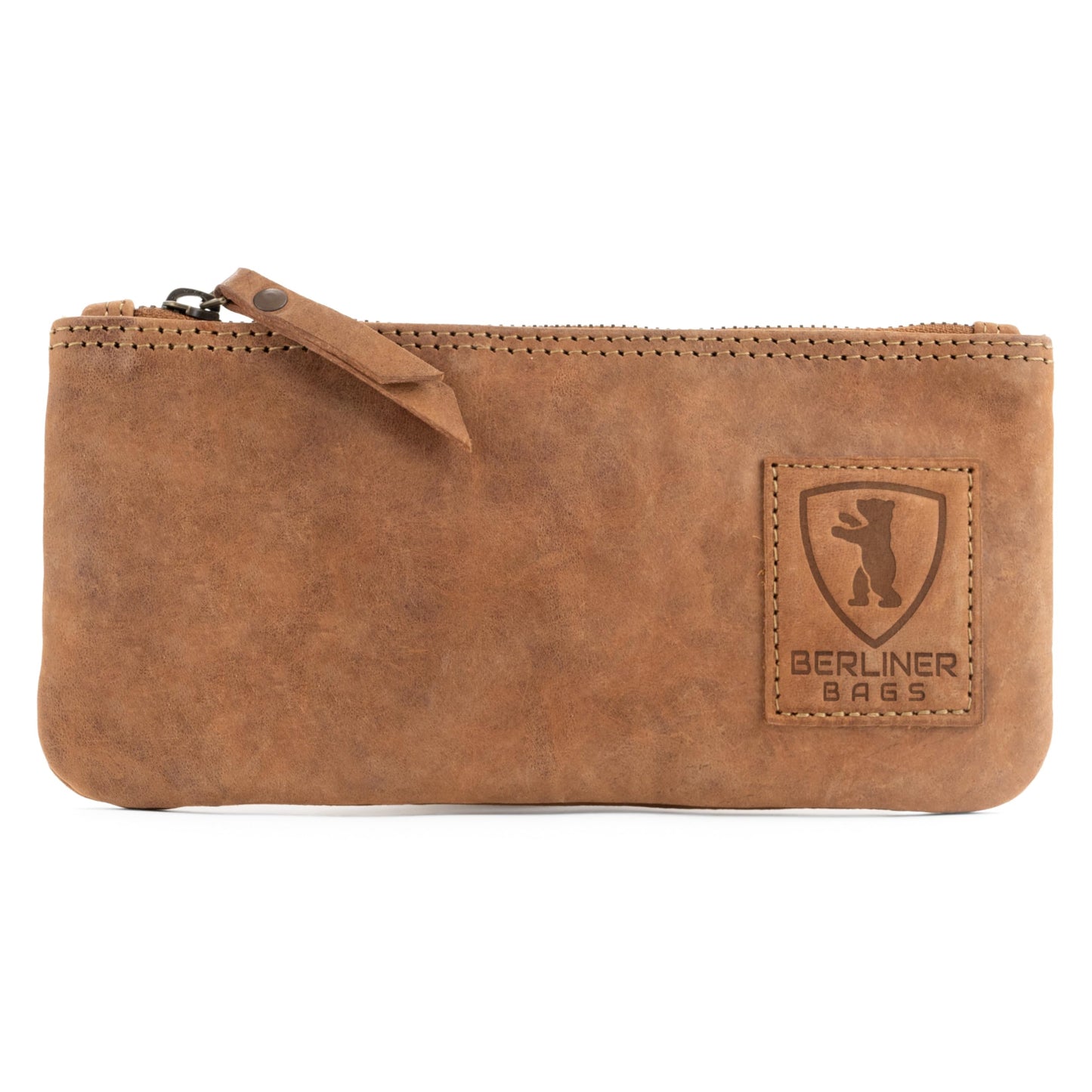 BERLINER BAGS Genuine Leather Pencil Case, Vintage Pen Pouch - Brown