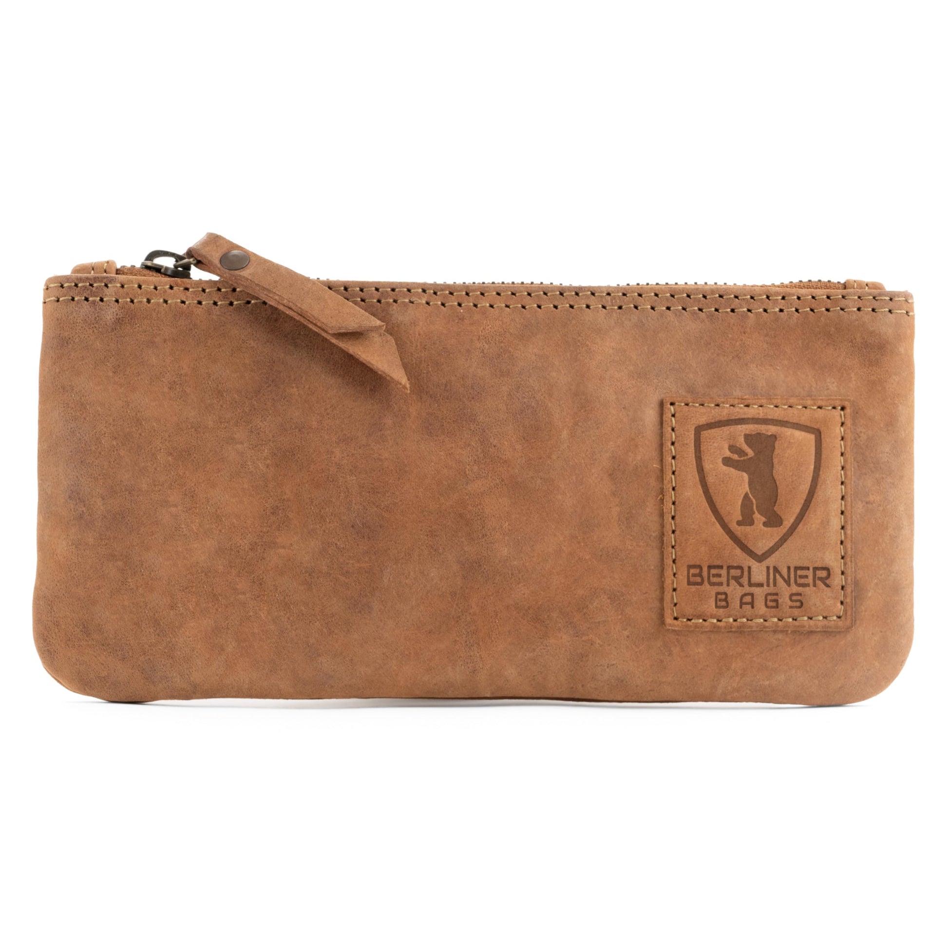 BERLINER BAGS Genuine Leather Pencil Case, Vintage Pen Pouch - Brown