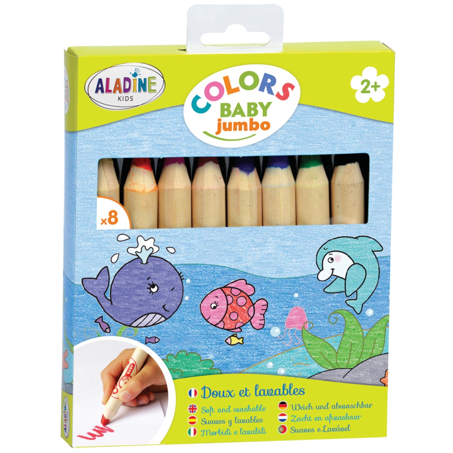 Aladine - Baby Jumbo Colors - Set of 8 Colour Pencils - Soft and Washable Trace - Easy to Handle