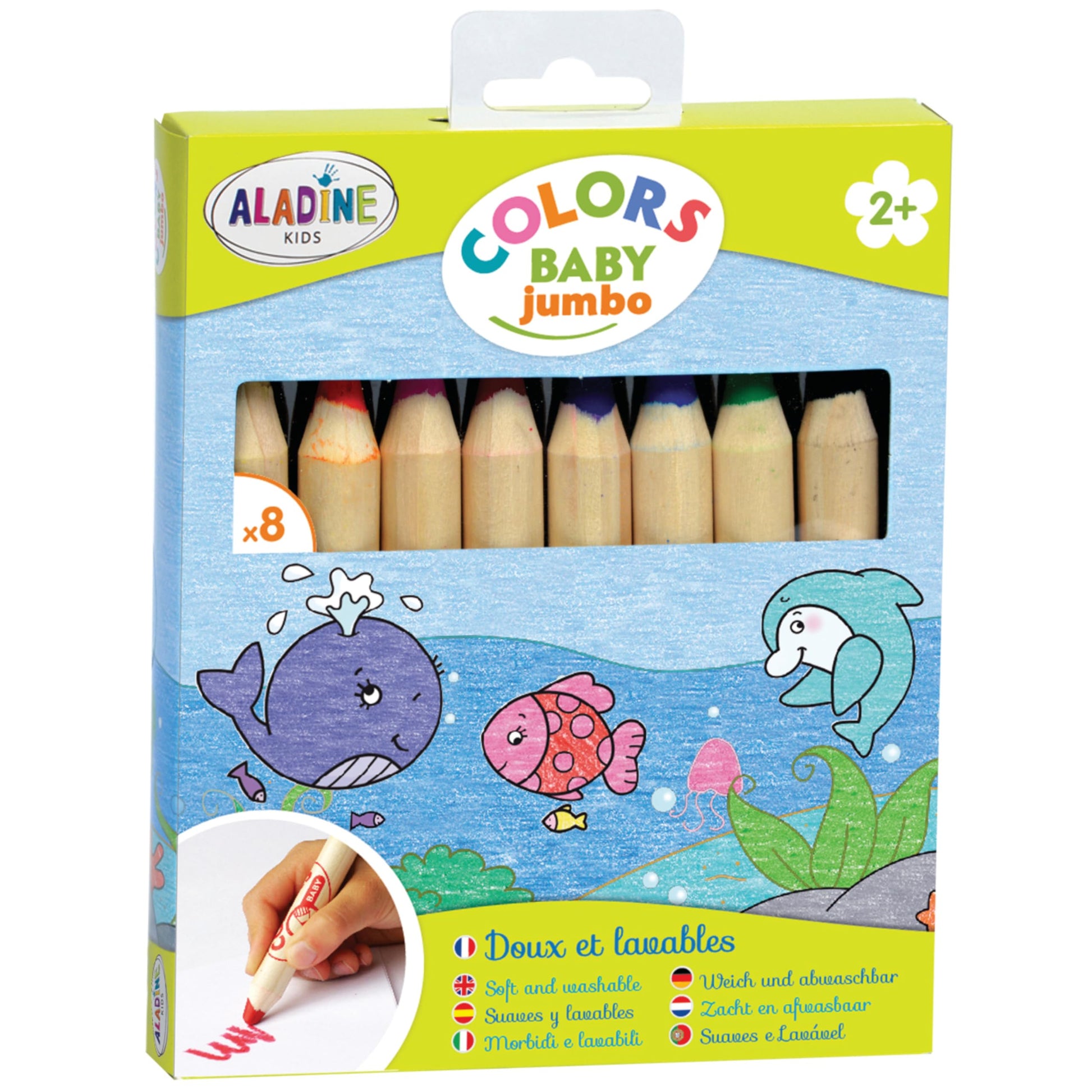 Aladine - Baby Jumbo Colors - Set of 8 Colour Pencils - Soft and Washable Trace - Easy to Handle