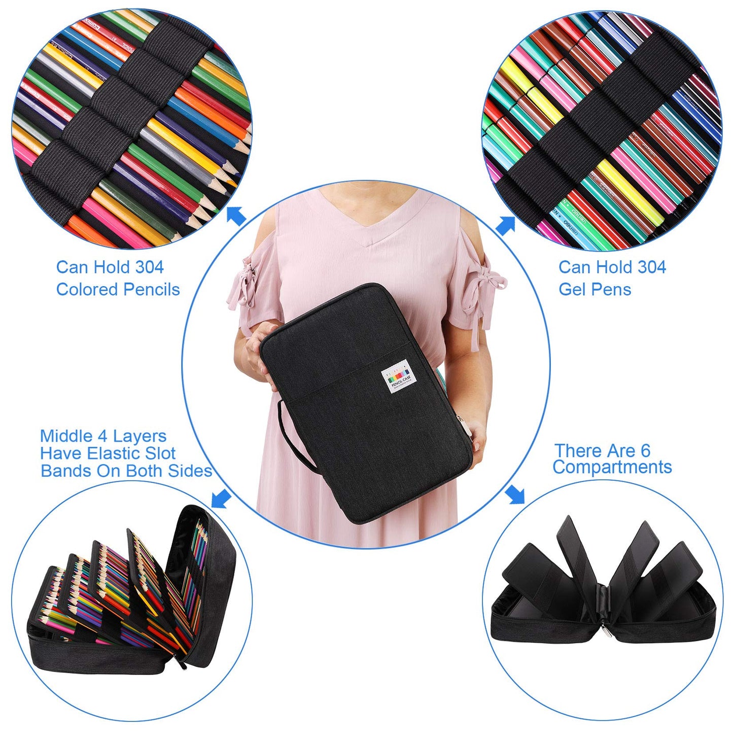AYVANBER Big Capacity Colored Pencil Case Organizer 304 Slots Pen Holder Waterproof Storage Pouch