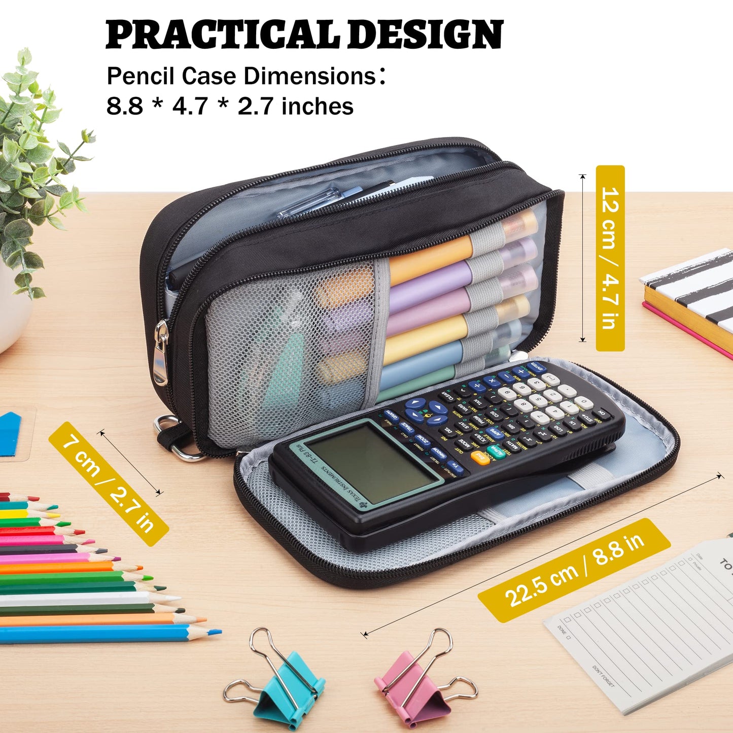 Pencil Case Big Capacity Pen Pouch Large Storage Holder Marker Pen Bag Durable 3 Compartment School