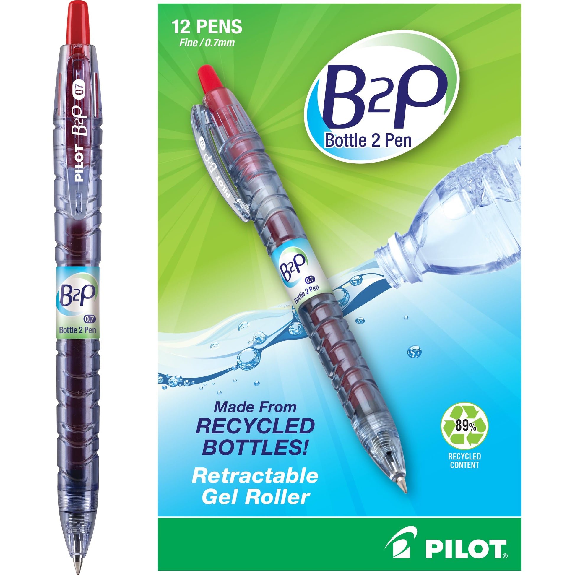 PILOT B2P Bottle to Pen Ball Point Pen, Medium 1.0mm, Red Ink, 12-Count