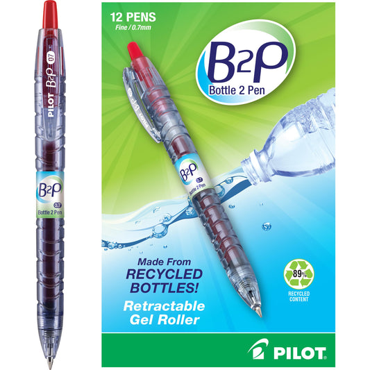 PILOT B2P Bottle to Pen Ball Point Pen, Medium 1.0mm, Red Ink, 12-Count