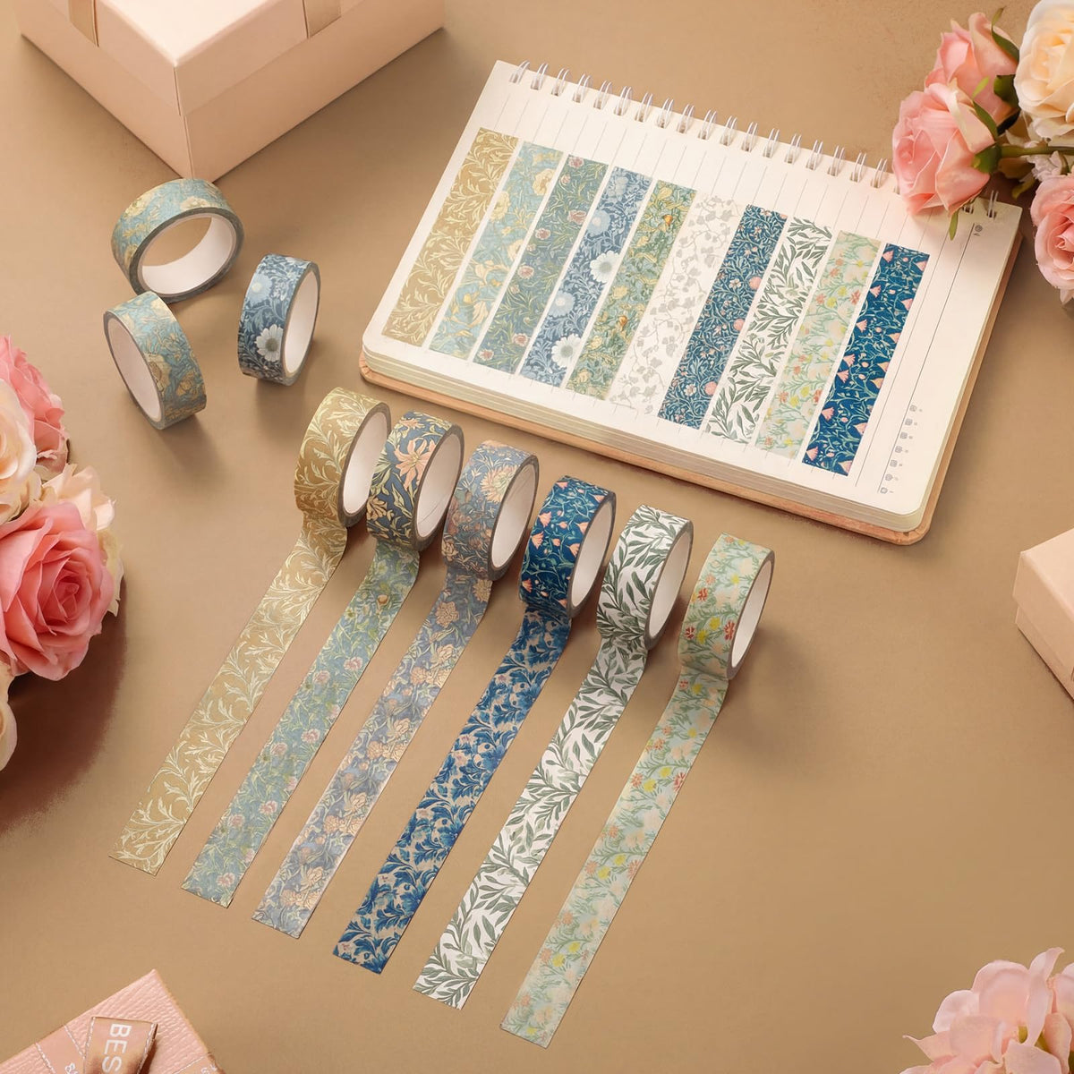 YooNotee 12 Rolls Floral Washi Tape Set,Earthy Tones,William Morris