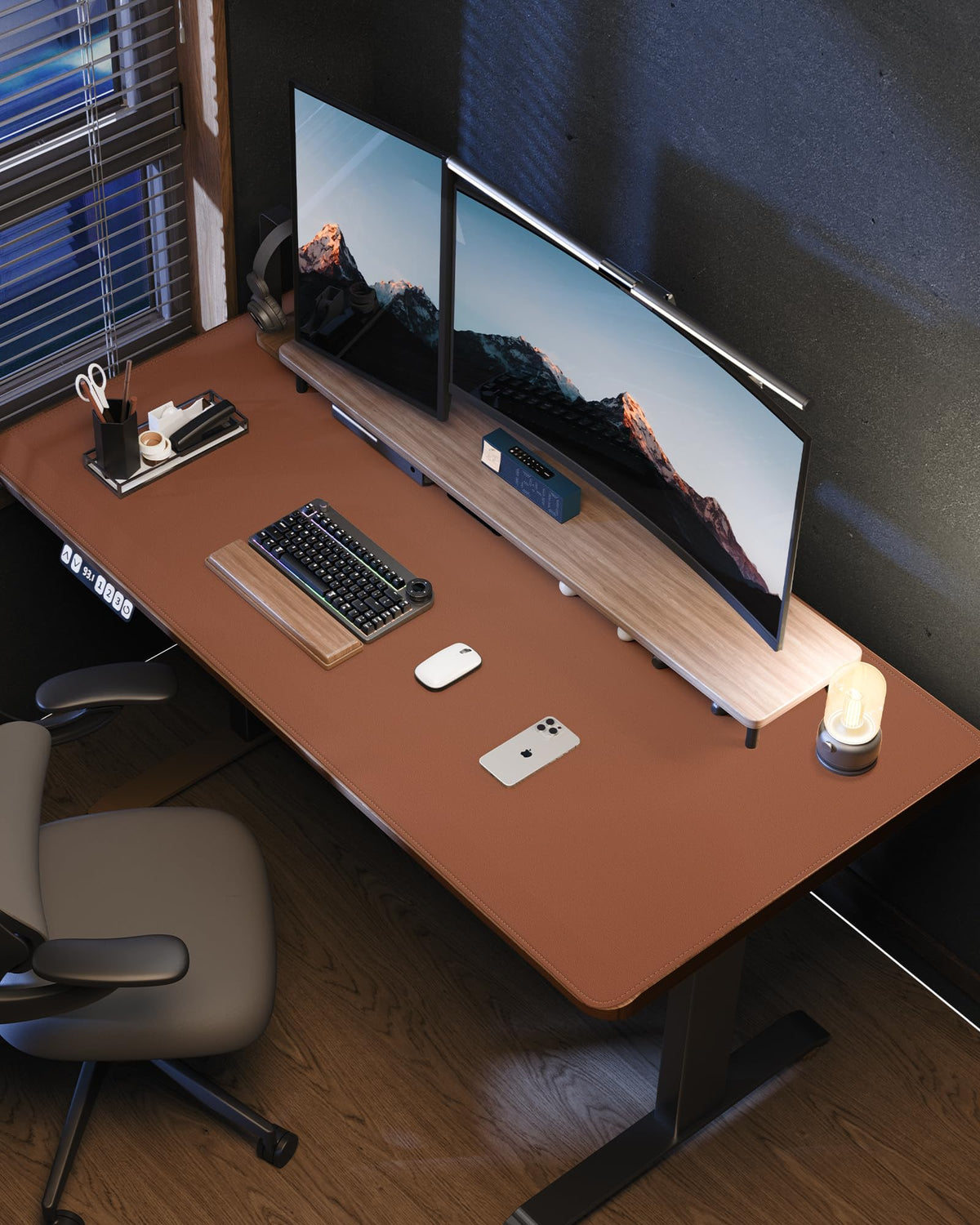 AFIING Large Desk Mat 55" x 24" - PU Leather Desk Pad Protector, Waterproof Non-Slip Extended Mouse