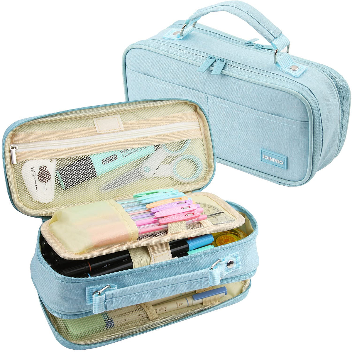 JOINPRO Large Capacity Pencil Case, 4 Compartment Pen Pouch Organizer with Double Zipper, Storage