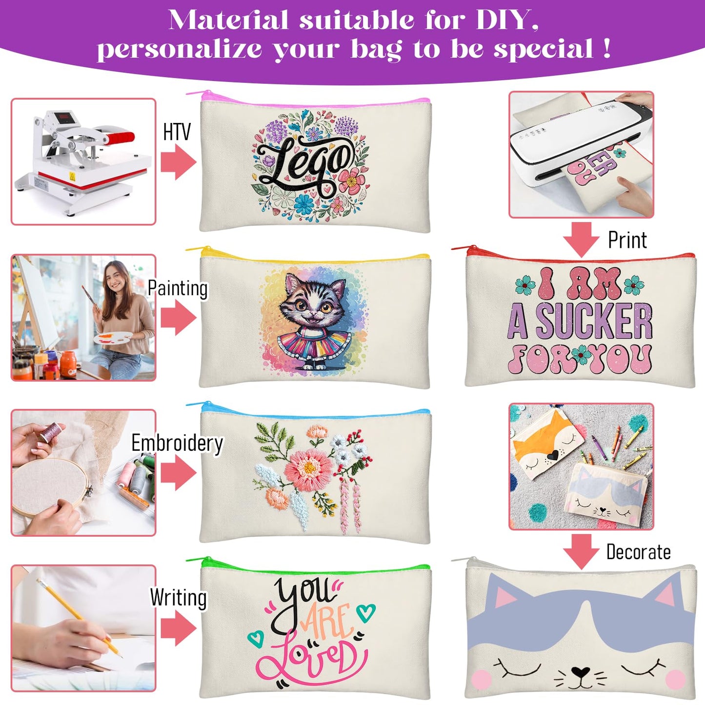Legigo 24 Pack Blank DIY Craft Bag Canvas Pen Case Blank Makeup Bags - Canvas Pencil Bag Cotton