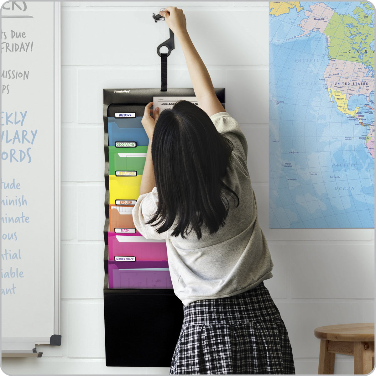 Pendaflex Hanging Organizer, All-in-1 Wall Organizer/Pocket Chart, Black with Bright Color Folders
