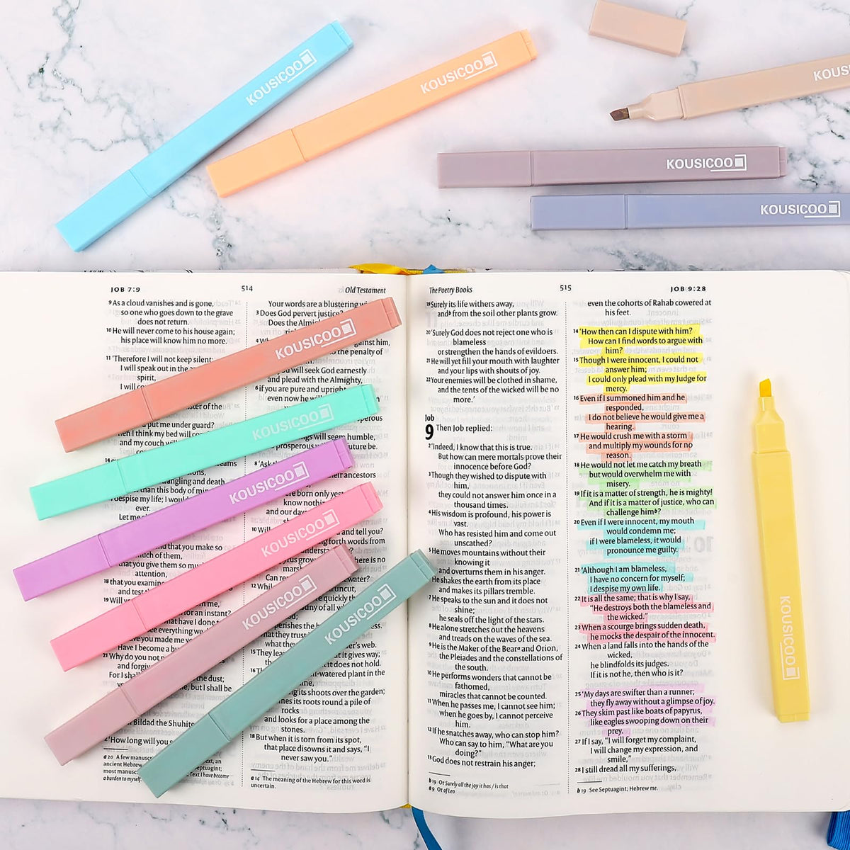 KOUSICOO Aesthetic Cute Pastel Highlighters Set: 12 Assorted Colors Pens No Bleed Bible Markers
