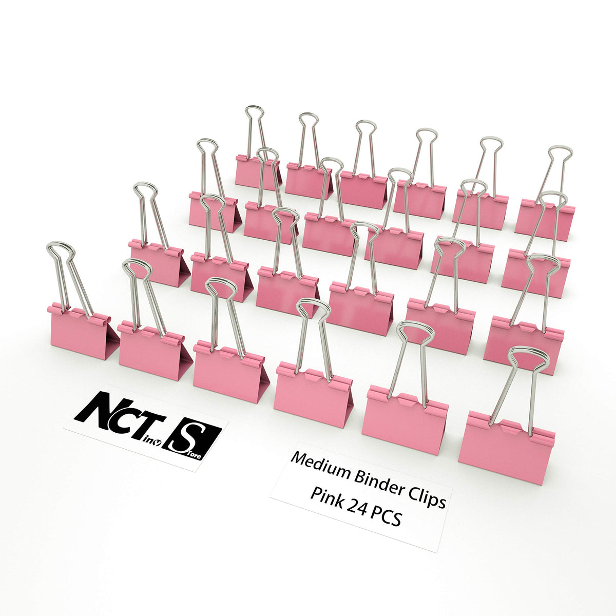 Nctinystore Binder Clips Medium Metal Clamp 1.25 inch / 32 mm (Pink, 24-PCS)
