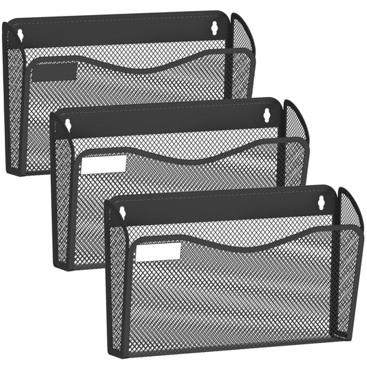 BOHDK Wall File Organizer, 3 Single Pockets Mesh Hanging File Organizer, Mount Document Magazine