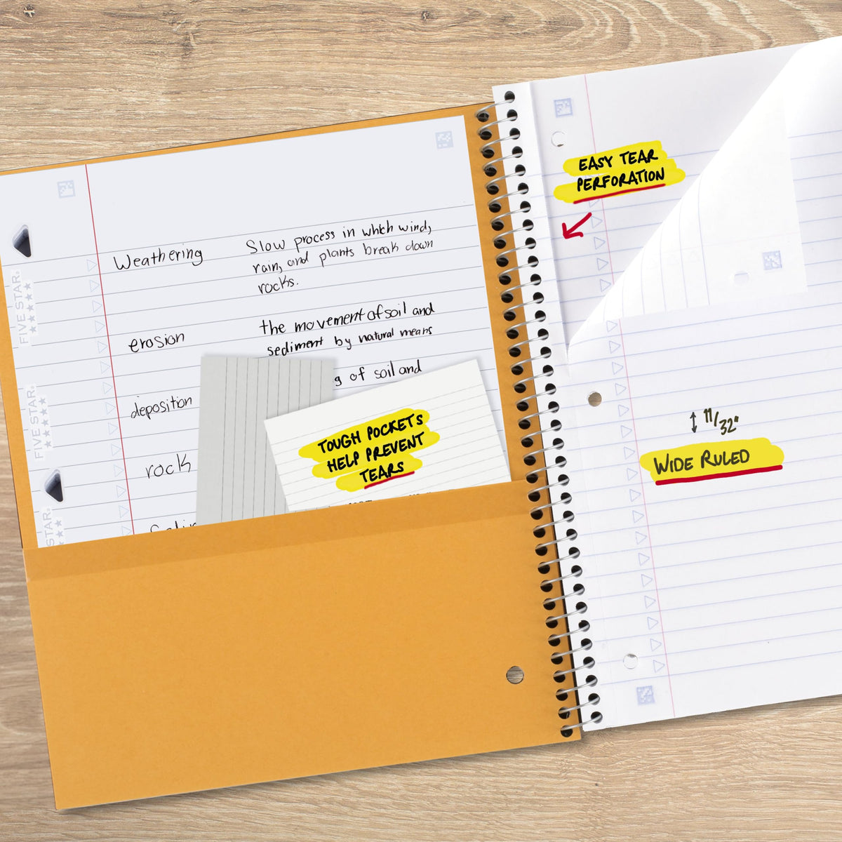 Five Star Spiral Notebook + Study App, 3 Subject, Wide Ruled Paper, 8" x 10-1/2", 150 Sheets