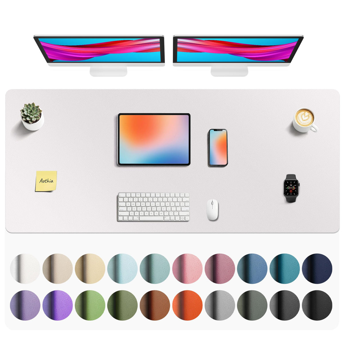 Aothia Faux Leather Desk Mat - Non-Slip PU Leather Desk Blotter, Waterproof Writing Surface, Large