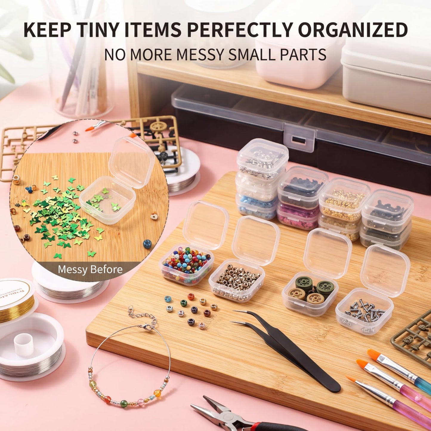 Jetec 120 Pieces Small Clear Plastic Storage Box, 1.4 x 1.4 x 0.7 Inch