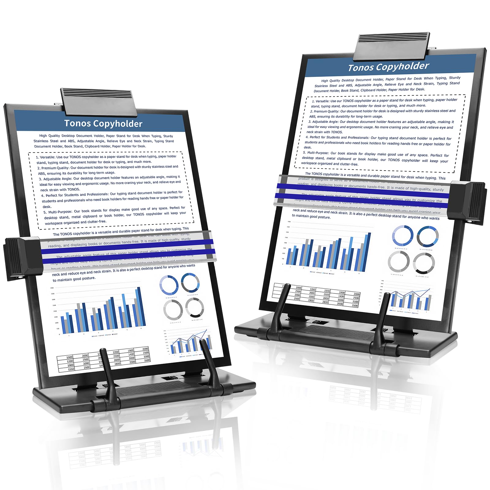 TONOS Paper Stand Document Holder - 2PC Quality Document Holder for Desk, Paper Stand for Desk When