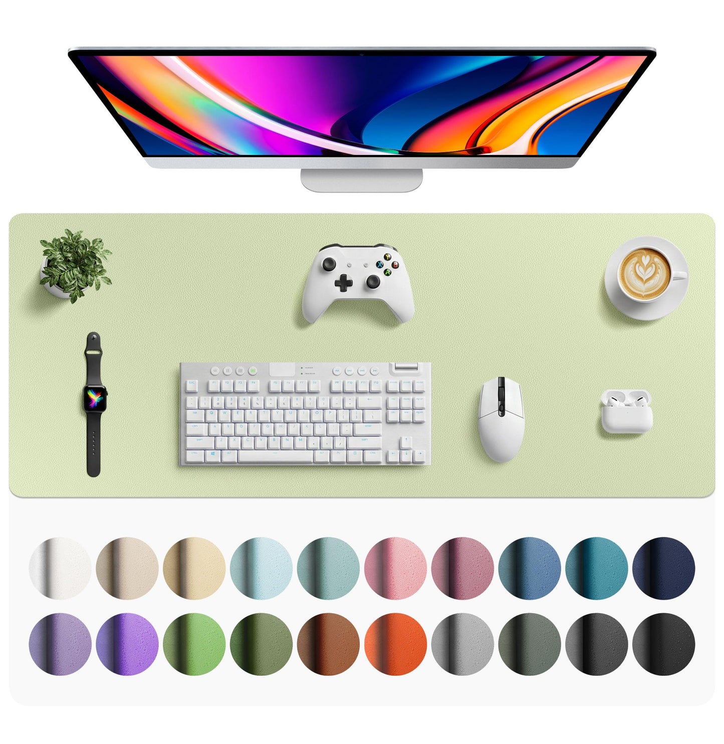 Aothia Faux Leather Desk Mat - Large Mouse Pad, Non-Slip PU Leather Blotter, Waterproof Writing