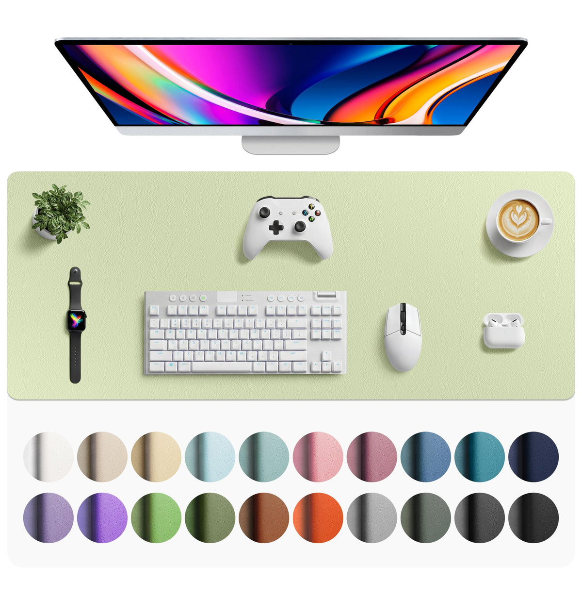 Aothia Faux Leather Desk Mat - Large Mouse Pad, Non-Slip PU Leather Blotter, Waterproof Writing