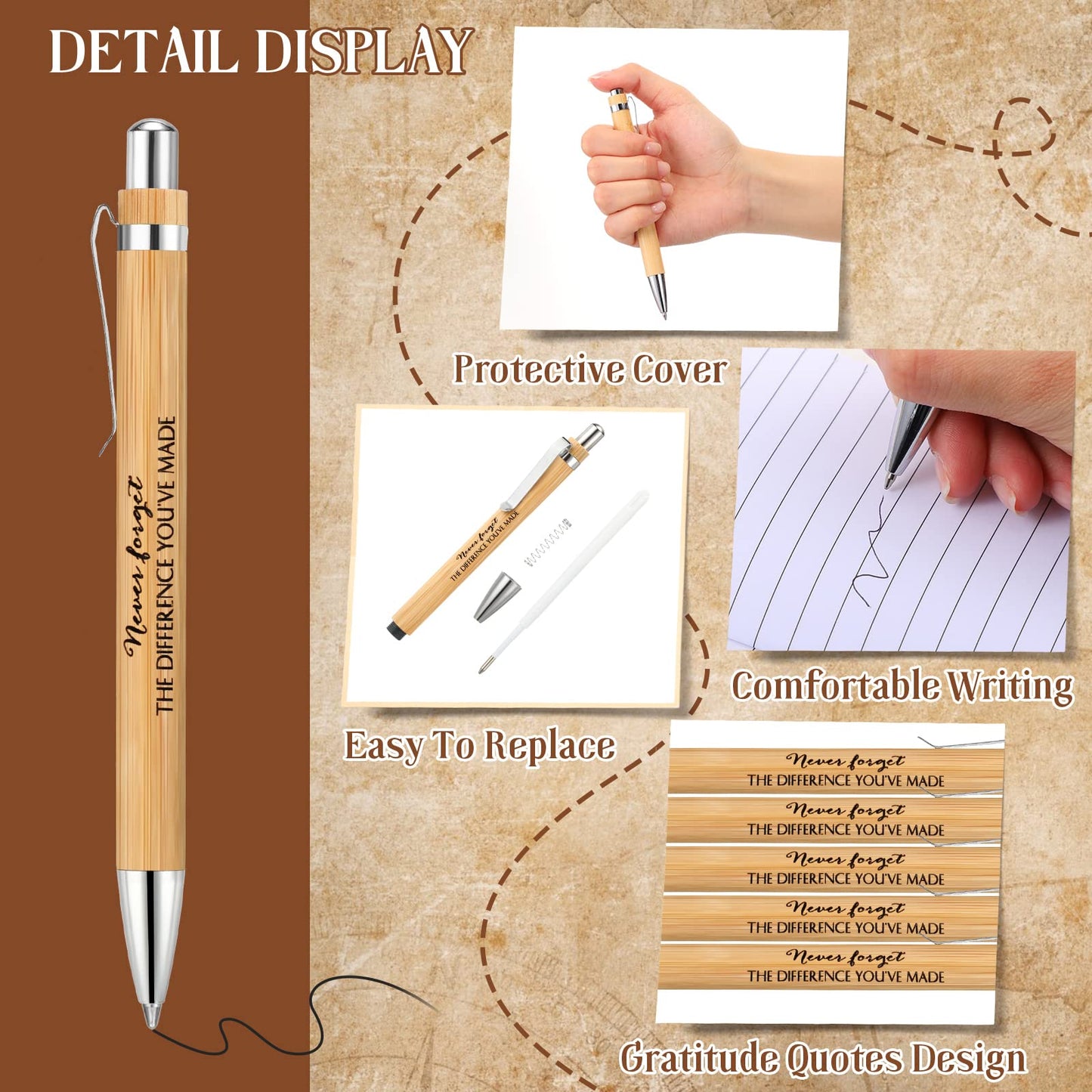 Fuutreo 50 Pcs Employee Appreciation Gift Bulk Inspirational Bamboo Pens Thanks Wood Ballpoint Pen