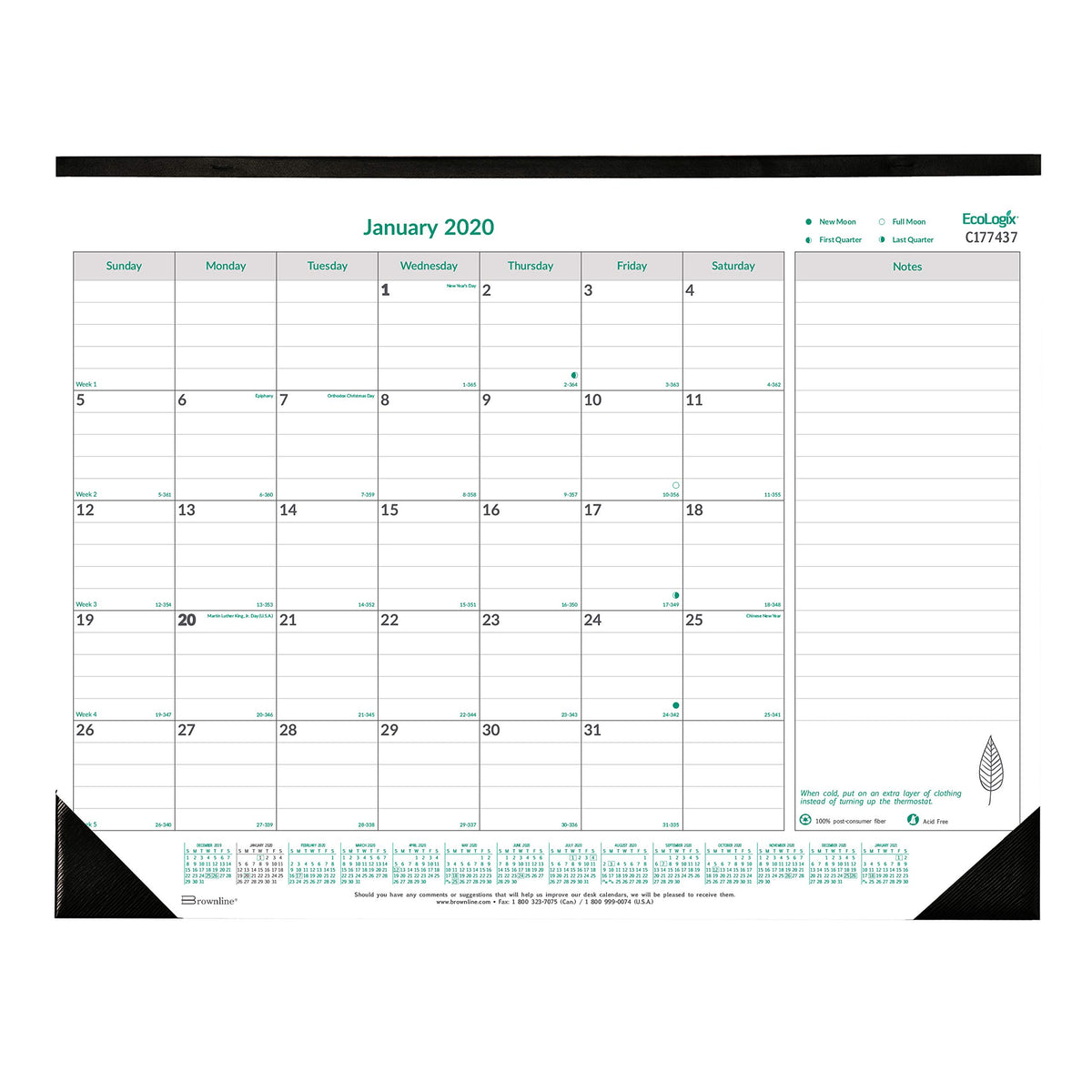 Brownline 2020 EcoLogix Recycled Monthly Desk Pad Calendar, 22 x 17 Inches (C177437-20)