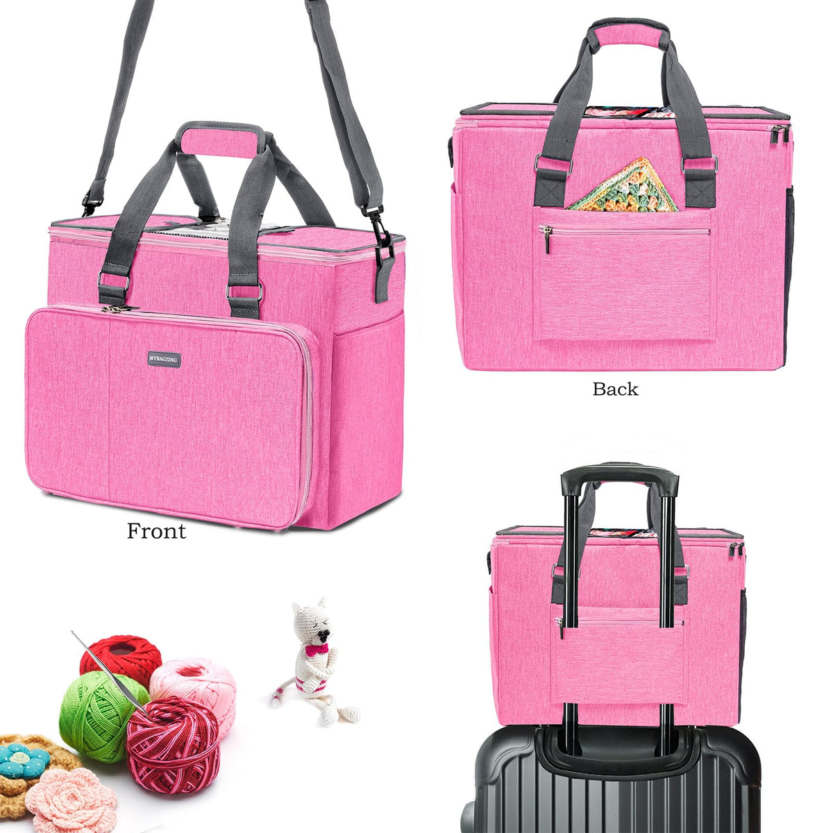 MYBAGZING Knitting Bag, Large Yarn Storage Organizer, Crochet Bags and Totes, Yarn Bags for