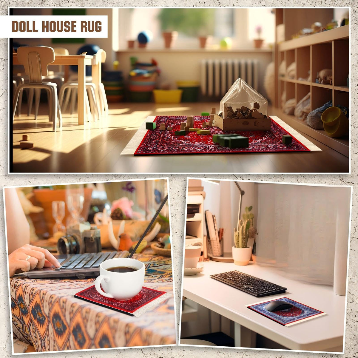 Hushee 4 Pcs Style Carpet Mouse Pad Mini Oriental Floral Rug, Classic Style