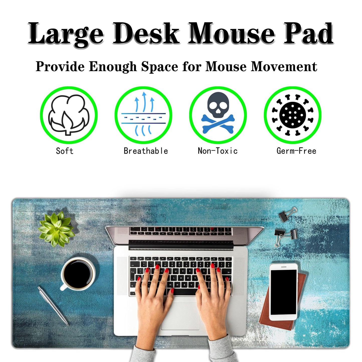 Samgula XXL Mouse Pad Turquoise and Gray, Extra Large Mouse Pad Gaming Desk Mats, Oversized